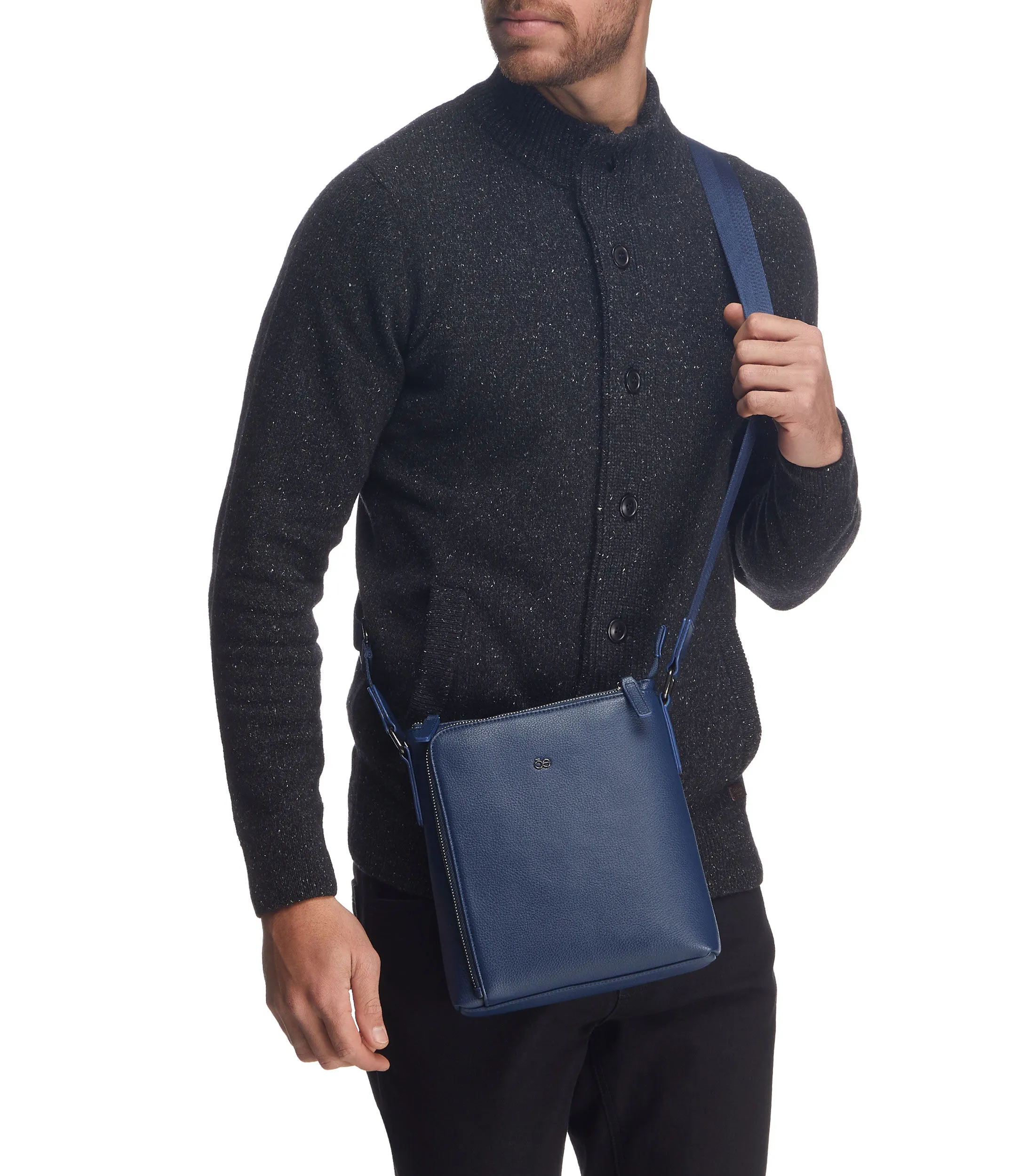 Clóe Bolso messenger porta ipad en piel azul marino granulado Uomo Hombre