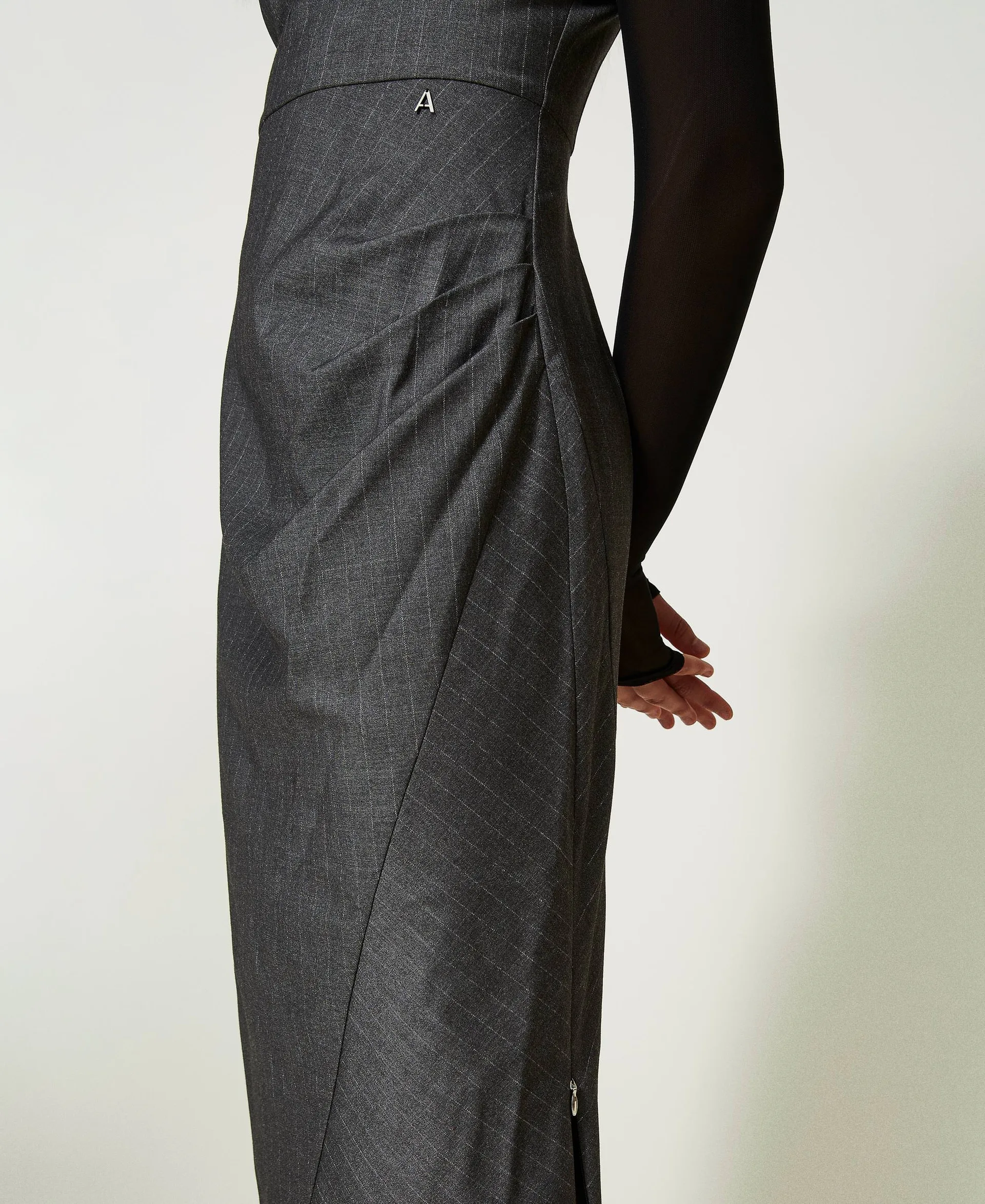Robe midi rayée avec tulle