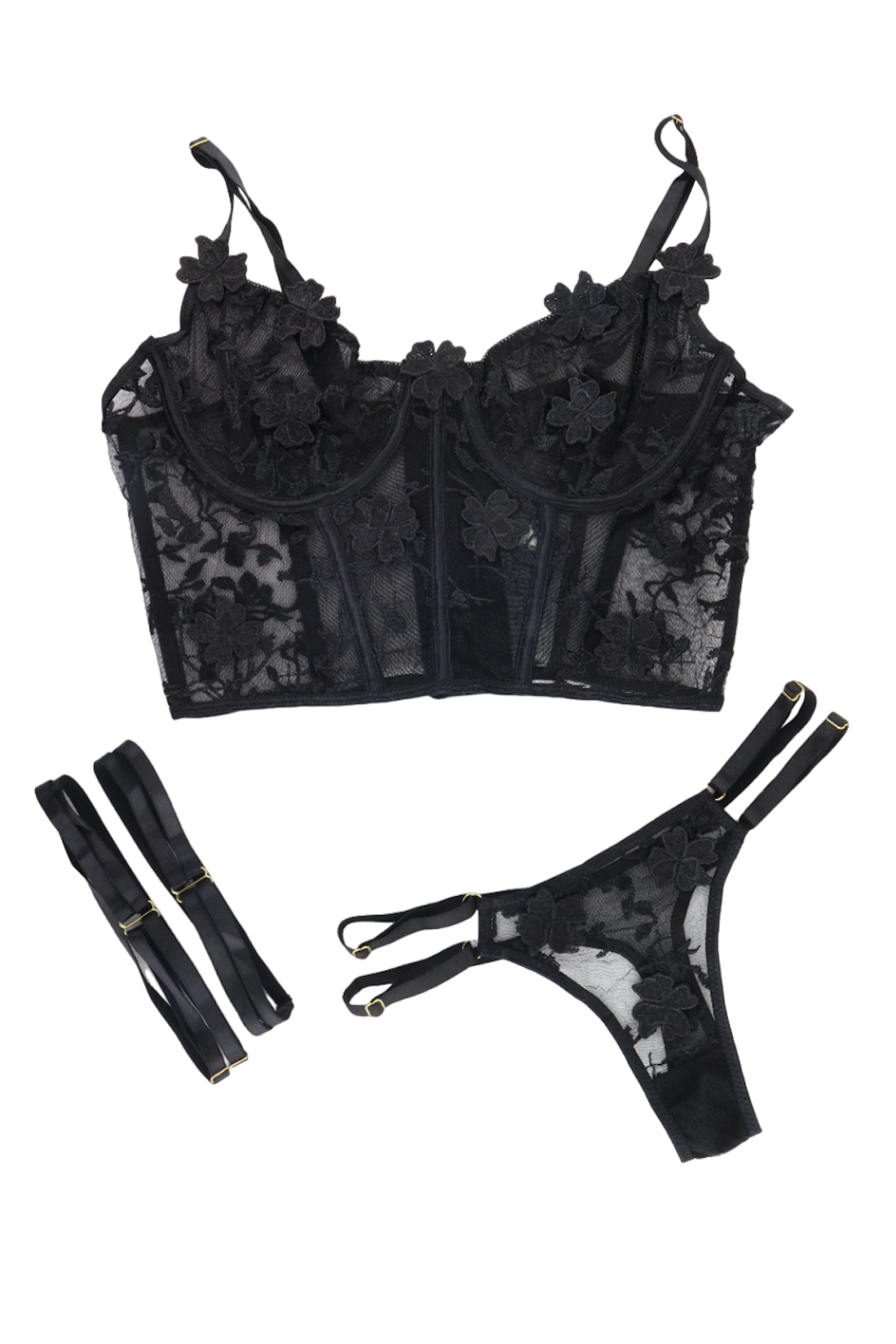 SET LENCERIA MESH Y BORDADO DE FLORES 86362
